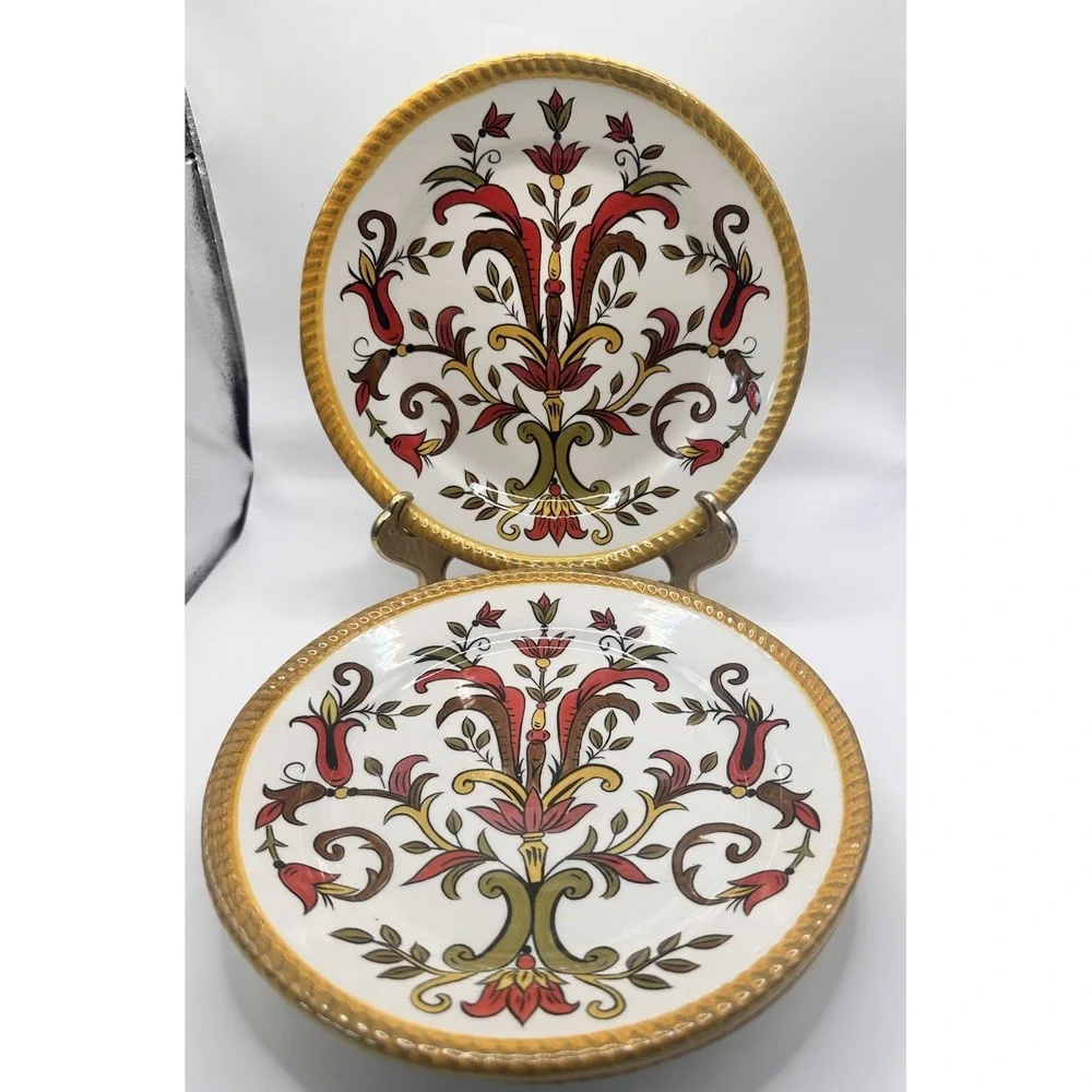 Pier 1 ORALIA Earthenware Salad‎ Plates Flower and Scroll in Autumn Colors (3)